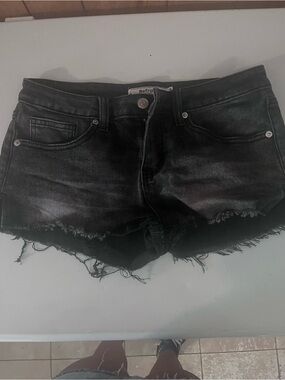 Black Frayed Hem Denim Short - Mid-Rise Women’s Jean Shorts